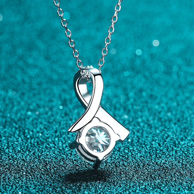 925 Sterling Silver PT950-Plated Initial Pendant Necklace - 0.5CT/1CT Moissanite Minimalist Chain