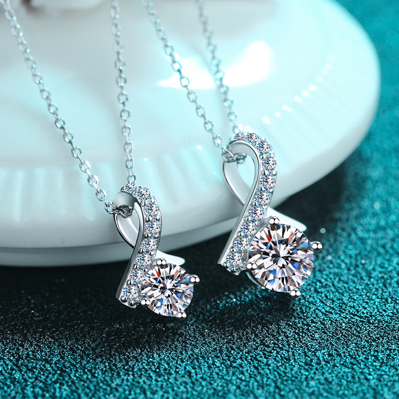 925 Sterling Silver PT950-Plated Initial Pendant Necklace - 0.5CT/1CT Moissanite Minimalist Chain