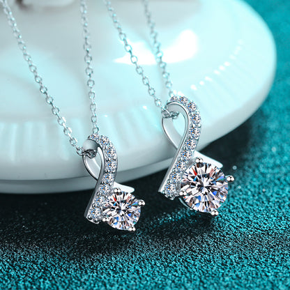 925 Sterling Silver PT950-Plated Initial Pendant Necklace - 0.5CT/1CT Moissanite Minimalist Chain