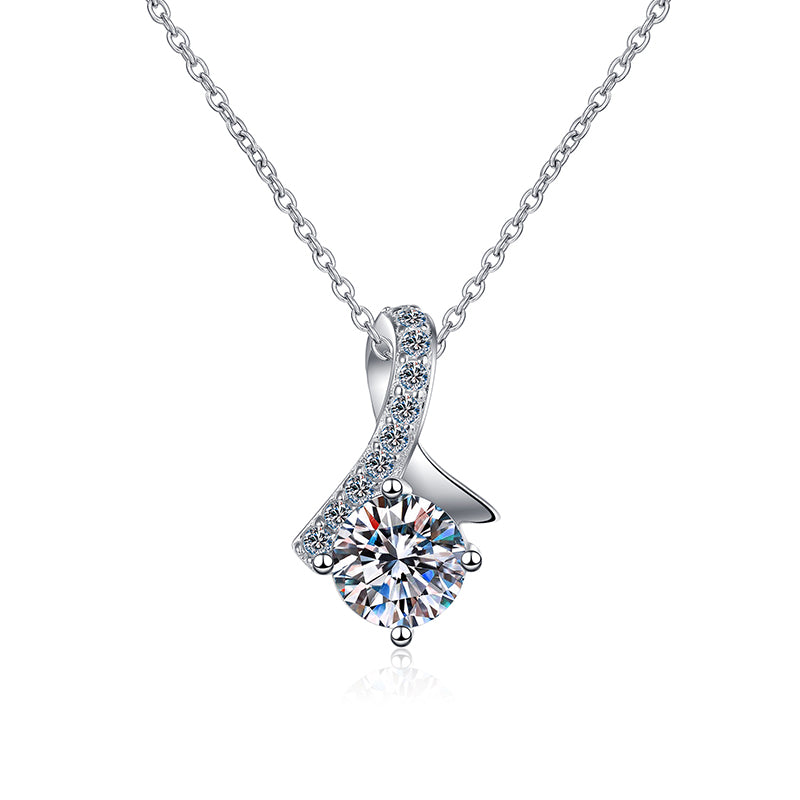 925 Sterling Silver PT950-Plated Initial Pendant Necklace - 0.5CT/1CT Moissanite Minimalist Chain