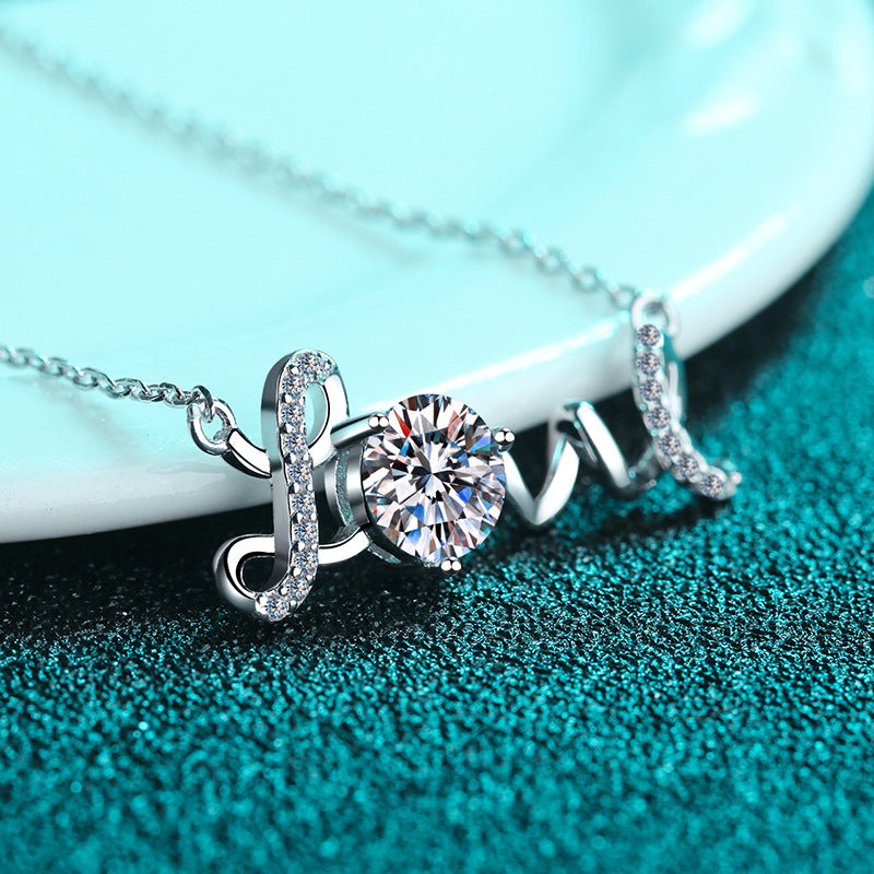 925 Sterling Silver PT950-Plated Pendant Necklace - 1CT Moissanite Modern Classic for Women