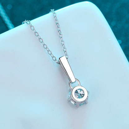 925 Sterling Silver PT950-Plated Six-Prong Pendant Necklace - 1CT/2CT Moissanite Simulated Diamond Chain