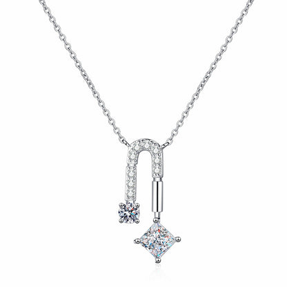 925 Sterling Silver PT950-Plated Square Pendant Necklace - 1.3CT Moissanite Minimalist Luxury Chain