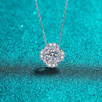 925 Sterling Silver PT950-Plated Square Pendant Necklace - 1.62CT Moissanite Luxury Collarbone Chain