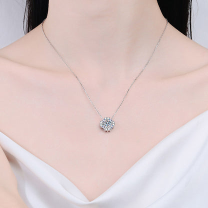 925 Sterling Silver PT950-Plated Square Pendant Necklace - 1.62CT Moissanite Luxury Collarbone Chain