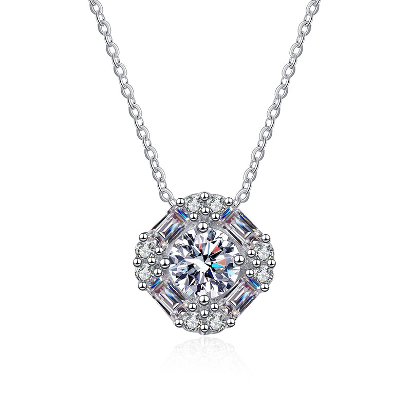 925 Sterling Silver PT950-Plated Square Pendant Necklace - 1.62CT Moissanite Luxury Collarbone Chain