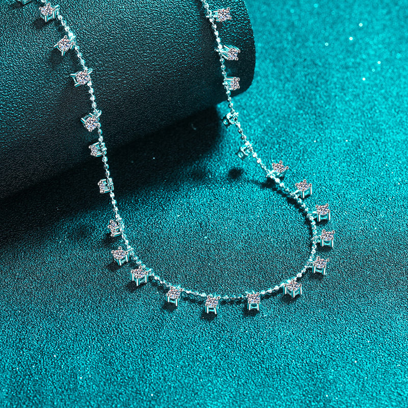 925 Sterling Silver PT950-Plated Starry Sky Necklace - 3CT/9CT Moissanite Cluster Collarbone Chain