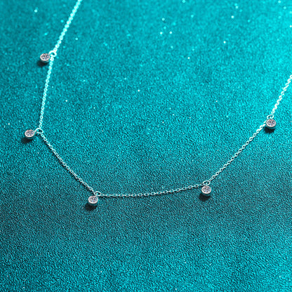 925 Sterling Silver PT950-Plated Teardrop Necklace - 0.5CT Moissanite Meteor Shower Collarbone Chain