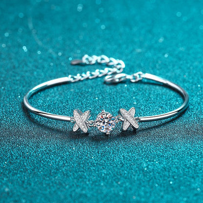 Minimalist Chinese Cloud 5-Layer Rhodium Plated Bracelet - 1ct Moissanite or 6.5mm Zircon Floral Design