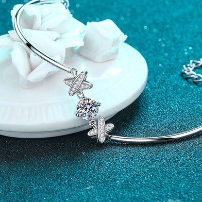 Minimalist Chinese Cloud 5-Layer Rhodium Plated Bracelet - 1ct Moissanite or 6.5mm Zircon Floral Design