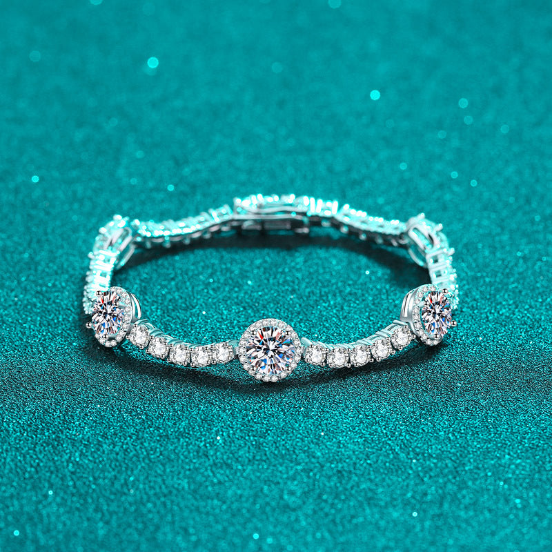Minimalist Geometric Starry Sky Bracelet with 8.3-9.1ct Moissanite, 5-Layer Rhodium Plated Sterling Silver