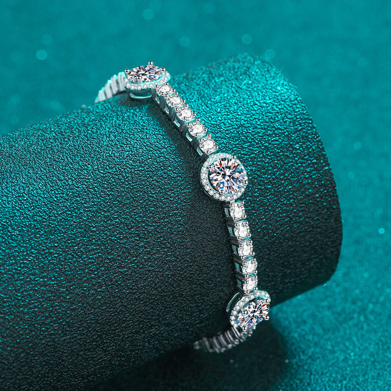 Minimalist Geometric Starry Sky Bracelet with 8.3-9.1ct Moissanite, 5-Layer Rhodium Plated Sterling Silver