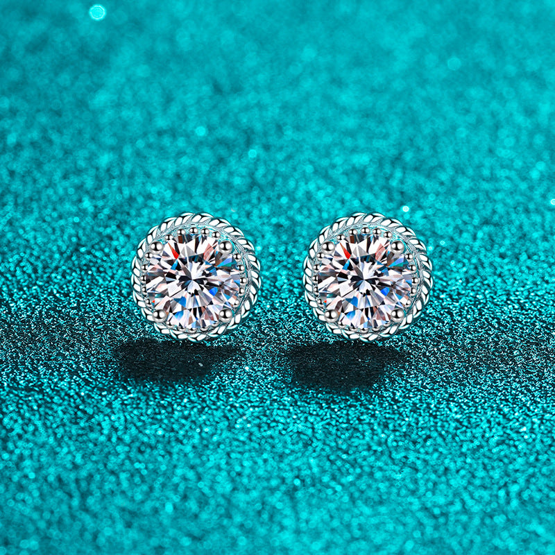 925 Sterling Silver PT950 Gold Plated Ball Moissanite Earrings - 1CT/2CT with Zircon Accents