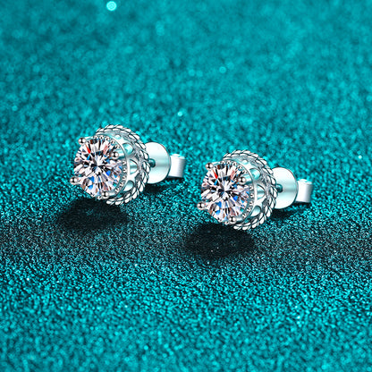 925 Sterling Silver PT950 Gold Plated Ball Moissanite Earrings - 1CT/2CT with Zircon Accents