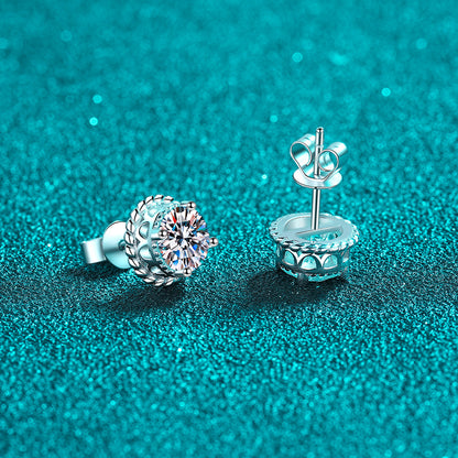 925 Sterling Silver PT950 Gold Plated Ball Moissanite Earrings - 1CT/2CT with Zircon Accents