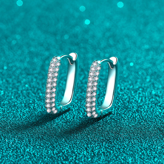 925 Sterling Silver PT950 Gold Plated Double Row Square Hoop Earrings - 0.42ct Moissanite Minimalist Ocean-Inspired Jewelry