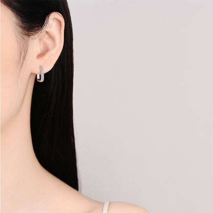 925 Sterling Silver PT950 Gold Plated Double Row Square Hoop Earrings - 0.42ct Moissanite Minimalist Ocean-Inspired Jewelry