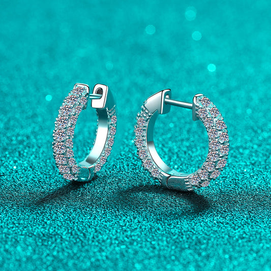 925 Sterling Silver PT950 Gold Plated Huggie Hoop Earrings - 1.92CT Minimalist Floral Design