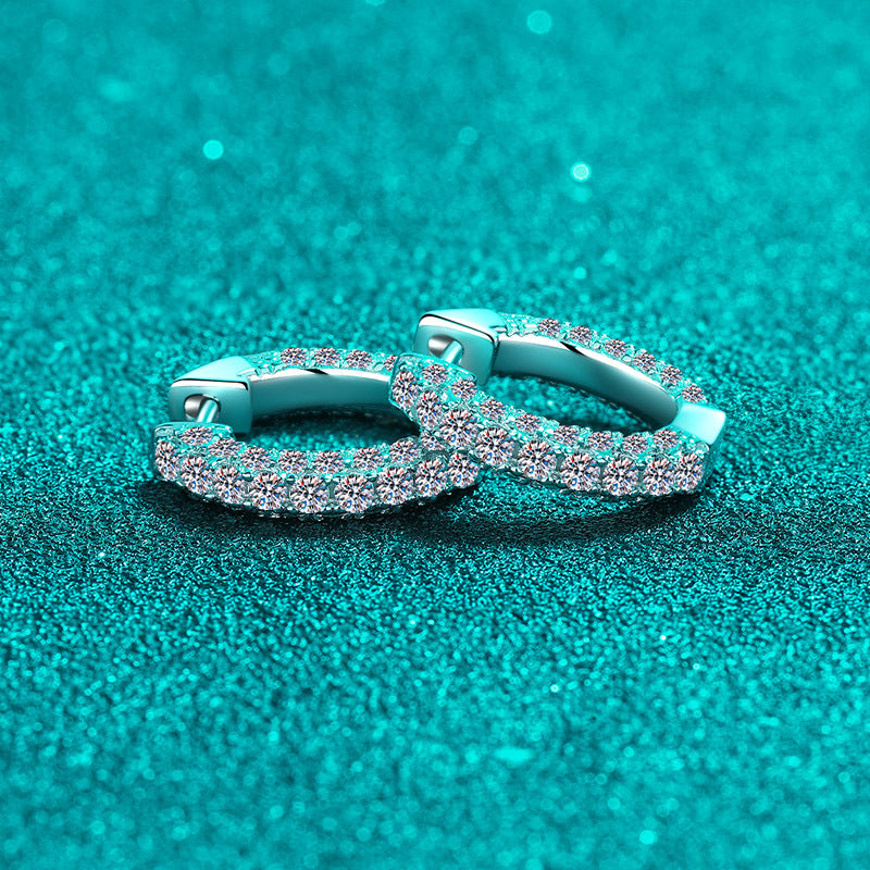 925 Sterling Silver PT950 Gold Plated Huggie Hoop Earrings - 1.92CT Minimalist Floral Design