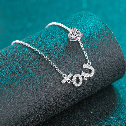 Chanel Style Initial Bracelet - Choice of 1ct Moissanite or 6.5mm Heart Zircon in 925 Silver | 5-Layer Plating