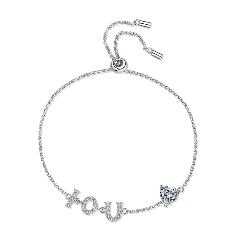 Chanel Style Initial Bracelet - Choice of 1ct Moissanite or 6.5mm Heart Zircon in 925 Silver | 5-Layer Plating