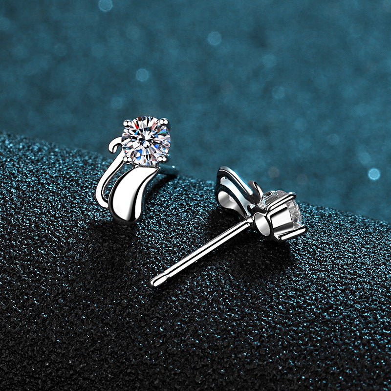 925 Sterling Silver PT950 Gold Plated Moissanite Stud Earrings - 0.6CT with Camellia Motif