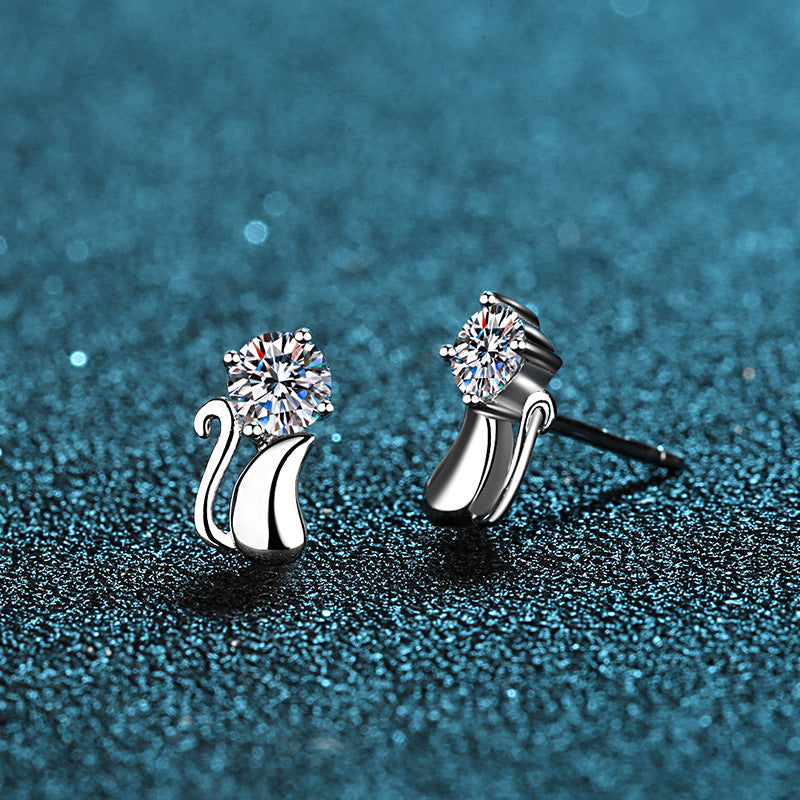 925 Sterling Silver PT950 Gold Plated Moissanite Stud Earrings - 0.6CT with Camellia Motif