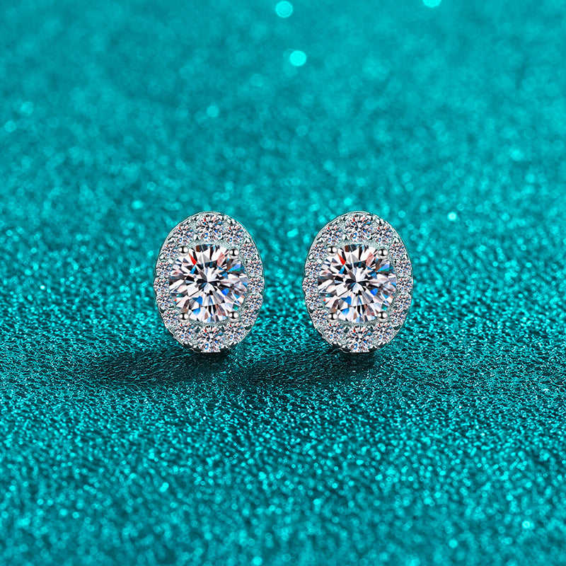 925 Sterling Silver PT950 Gold Plated Oval Moissanite Stud Earrings - 1CT Floral Inspired Minimalist Jewelry