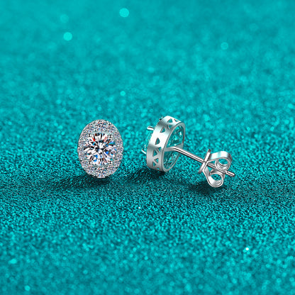 925 Sterling Silver PT950 Gold Plated Oval Moissanite Stud Earrings - 1CT Floral Inspired Minimalist Jewelry