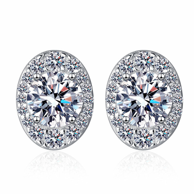 925 Sterling Silver PT950 Gold Plated Oval Moissanite Stud Earrings - 1CT Floral Inspired Minimalist Jewelry