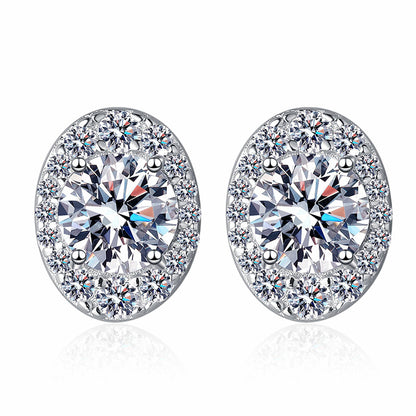 925 Sterling Silver PT950 Gold Plated Oval Moissanite Stud Earrings - 1CT Floral Inspired Minimalist Jewelry