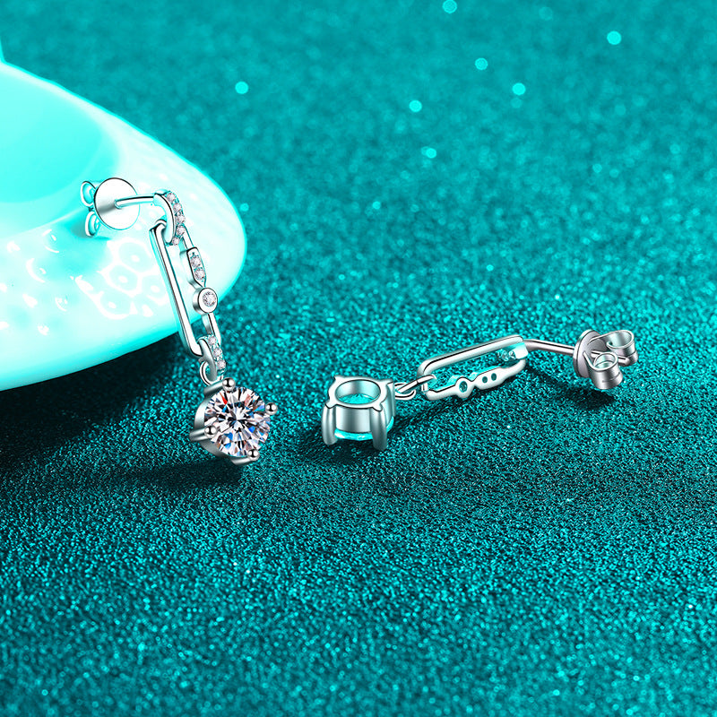 925 Sterling Silver PT950 Gold Plated Paperclip Tassel Drop Earrings - 1CT/2CT Moissanite & Animal Charms