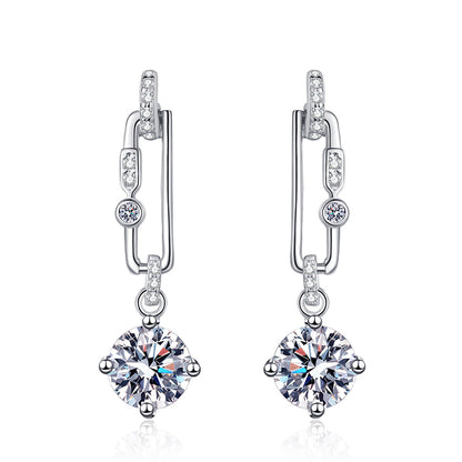 925 Sterling Silver PT950 Gold Plated Paperclip Tassel Drop Earrings - 1CT/2CT Moissanite & Animal Charms
