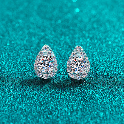 925 Sterling Silver PT950 Gold Plated Pear-Shaped Moissanite Earrings - Minimalist Dangle Earrings with Floral Motifs