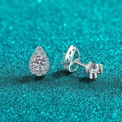 925 Sterling Silver PT950 Gold Plated Pear-Shaped Moissanite Earrings - Minimalist Dangle Earrings with Floral Motifs