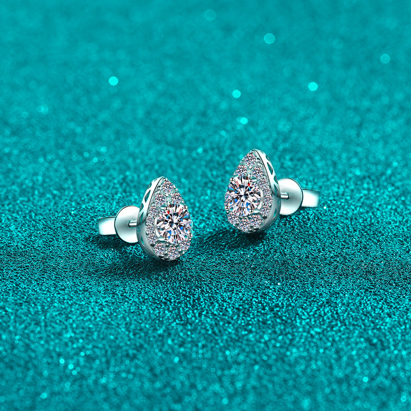 925 Sterling Silver PT950 Gold Plated Pear-Shaped Moissanite Earrings - Minimalist Dangle Earrings with Floral Motifs