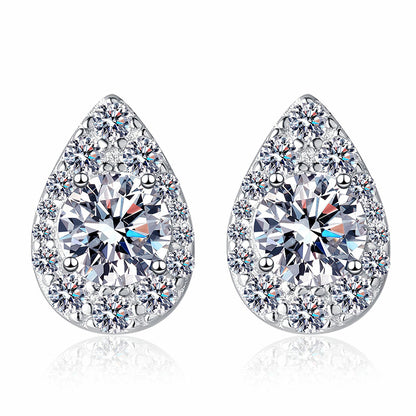 925 Sterling Silver PT950 Gold Plated Pear-Shaped Moissanite Earrings - Minimalist Dangle Earrings with Floral Motifs