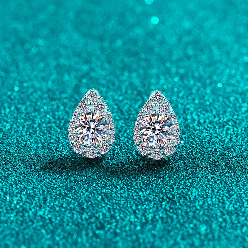 925 Sterling Silver PT950 Gold Plated Pear-Shaped Moissanite Earrings - Minimalist Dangle Earrings with Floral Motifs