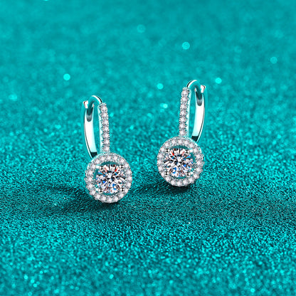 925 Sterling Silver PT950 Gold Plated Round Moissanite Stud Earrings - 1CT with Lucky Motifs