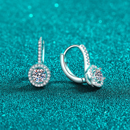 925 Sterling Silver PT950 Gold Plated Round Moissanite Stud Earrings - 1CT with Lucky Motifs