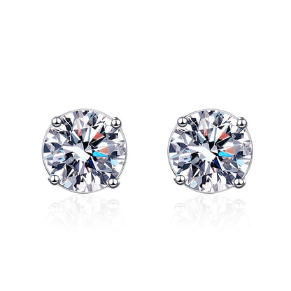 925 Sterling Silver PT950 Gold Plated Screw-Back Stud Earrings - 4 Prong Moissanite & Zircon Earrings (0.3CT-2CT Options)