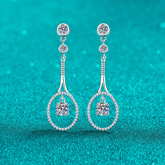 925 Sterling Silver PT950 Gold Plated Tassel Drop Earrings - 1CT Moissanite with Fruit Motifs