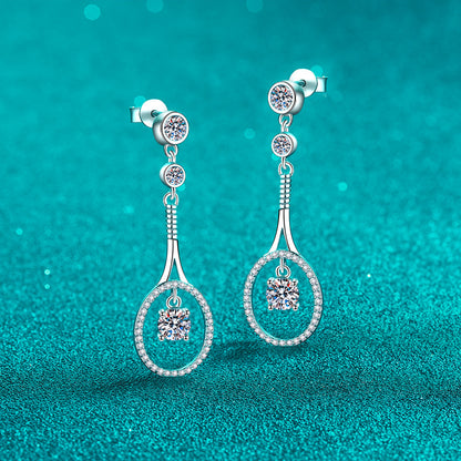 925 Sterling Silver PT950 Gold Plated Tassel Drop Earrings - 1CT Moissanite with Fruit Motifs