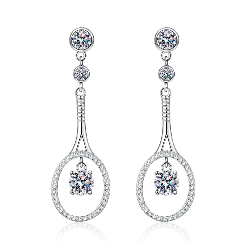 925 Sterling Silver PT950 Gold Plated Tassel Drop Earrings - 1CT Moissanite with Fruit Motifs