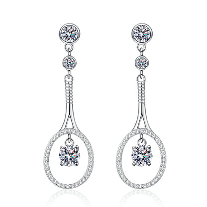 925 Sterling Silver PT950 Gold Plated Tassel Drop Earrings - 1CT Moissanite with Fruit Motifs