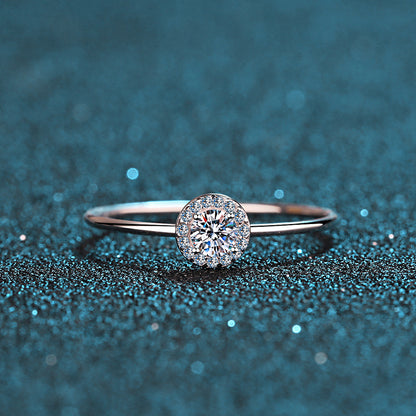 925 Sterling Silver PT950 Plated Solitaire Moissanite Ring | 0.3ct Classic Circle Setting