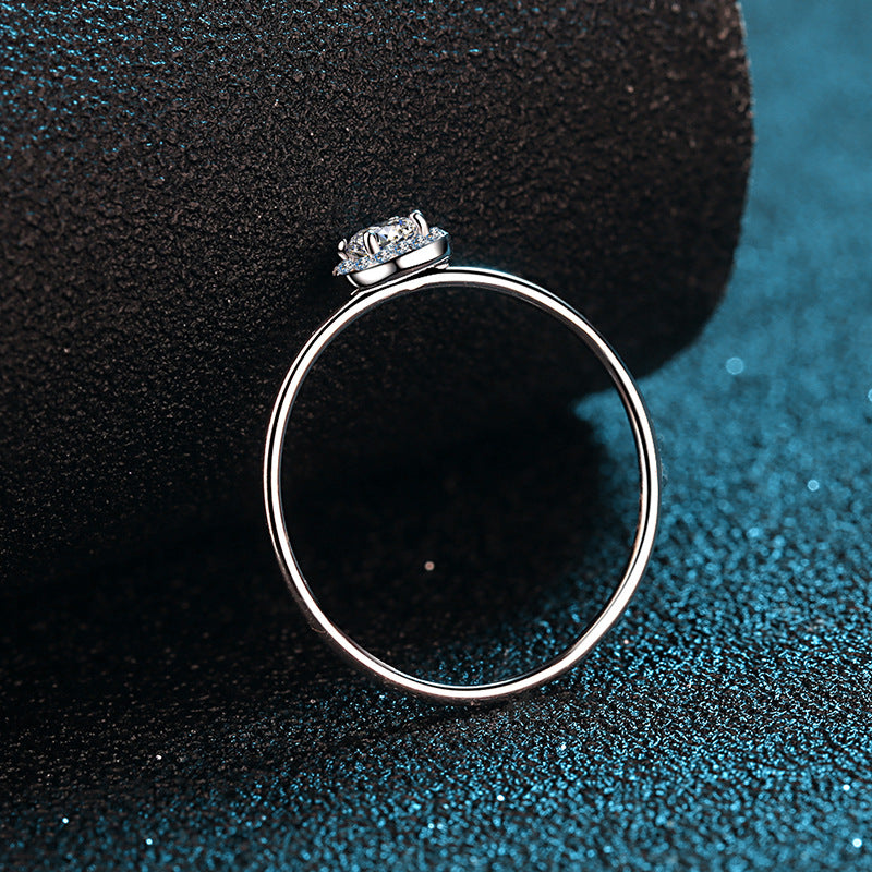 925 Sterling Silver PT950 Plated Solitaire Moissanite Ring | 0.3ct Classic Circle Setting