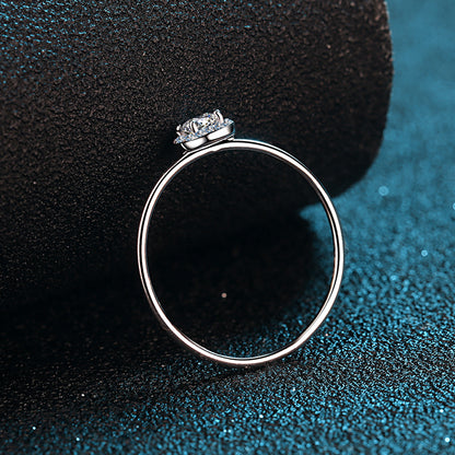 925 Sterling Silver PT950 Plated Solitaire Moissanite Ring | 0.3ct Classic Circle Setting