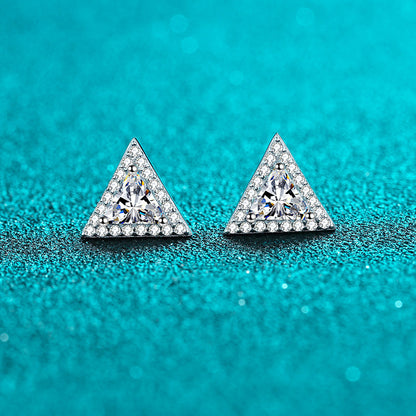 925 Sterling Silver PT950 Platinum Plated Triangle Moissanite Stud Earrings - 1CT Total