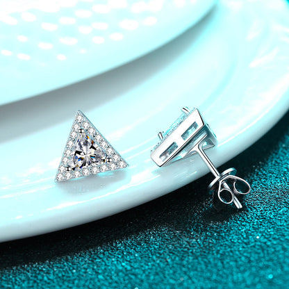 925 Sterling Silver PT950 Platinum Plated Triangle Moissanite Stud Earrings - 1CT Total